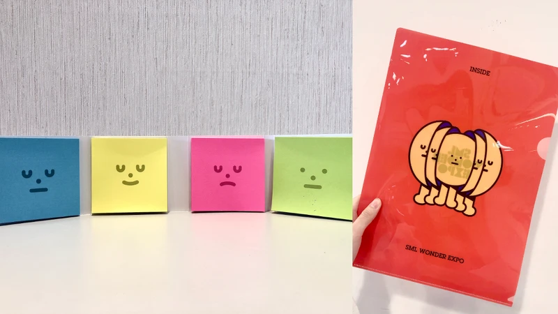 怪物表情便利貼，1組(4色)，220元；A4資料夾 80元/個