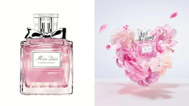 2014年3月1日台灣上市的Dior迪奧Miss Dior花漾迪奧淡香水Blooming Bouquet，瓶身上的蝴蝶結是銀色的。