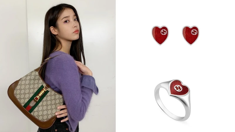 Gucci Jackie 1961賈姬包、紅色琺瑯心形耳環,NT7,600、紅色琺瑯心形戒指,NT8,900 Gucci Jackie 1961賈姬包、紅色琺瑯心形耳環,NT7,600、紅色琺瑯心形戒指,NT8,900