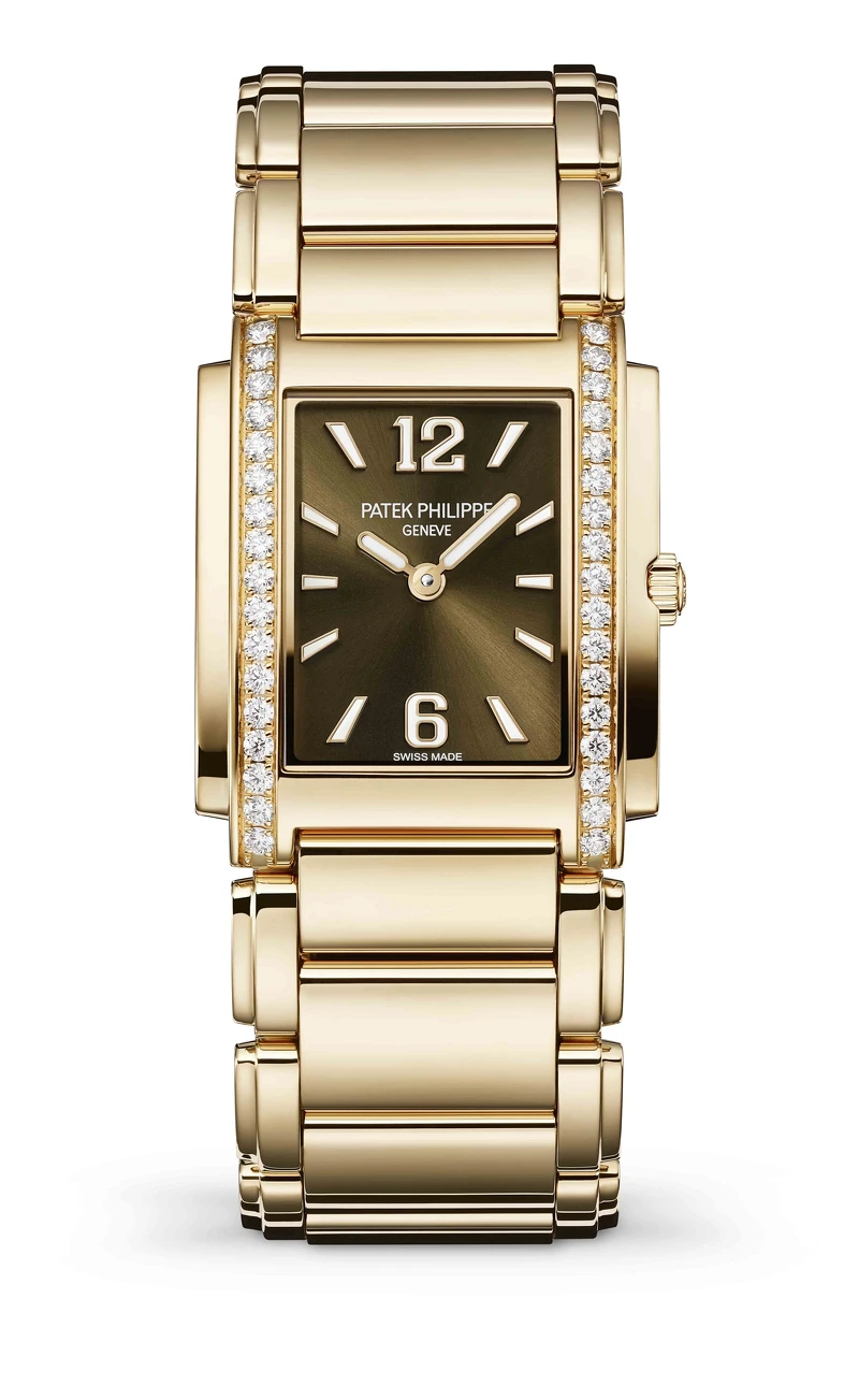 PP百達翡麗Twenty~4系列 2021年新款 玫瑰金材質方形錶殼巧克力色面盤石英錶