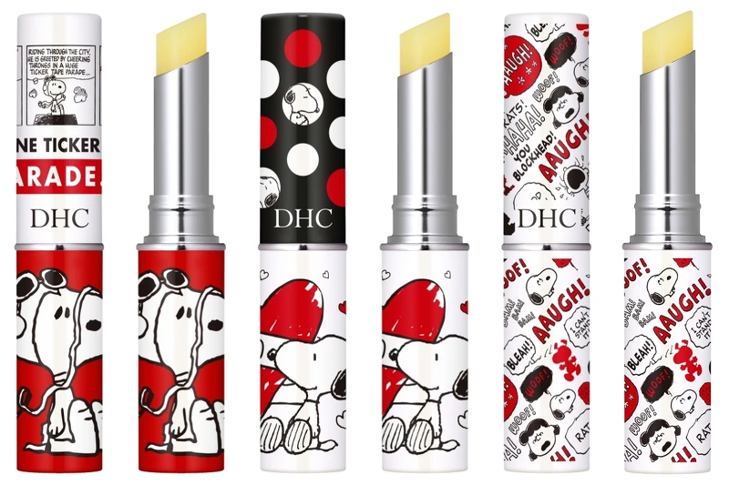 DHC純欖護唇膏2021史努比限定版，左起：Comic飛翔款、Heart樂芙款、Pattern歡樂款。