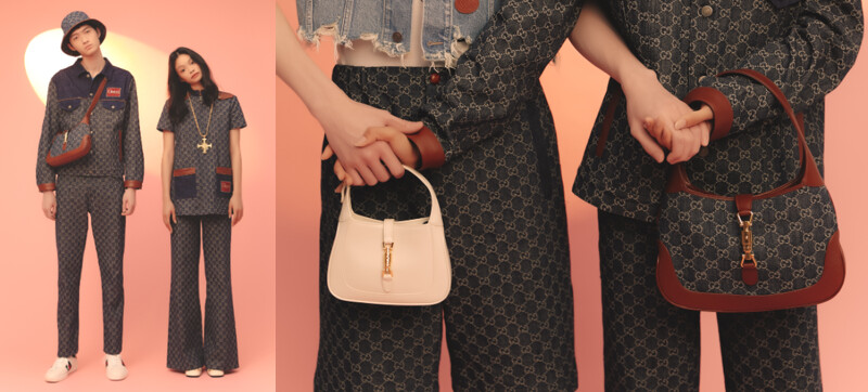 雙G 圖騰帆布漁夫帽、雙G 圖騰鐵灰藍環保水洗丹寧外套、雙G 圖騰鐵灰藍環保水洗丹寧褲、鐵灰藍環保水洗丹寧上衣、Ace系列運動鞋、Jackie 1961深藍手提包;雙G 圖騰鐵灰藍環保水洗丹寧上衣、十字形古典裝飾項鍊、鐵灰藍環保水洗丹寧喇叭褲、Jackie 1961白色迷你手提包、Horsebit中低跟繫帶涼鞋。 雙G 圖騰帆布漁夫帽、雙G 圖騰鐵灰藍環保水洗丹寧外套、雙G 圖騰鐵灰藍環保水洗丹寧褲、鐵灰藍環保水洗丹寧上衣、Ace系列運動鞋、Jackie 1961深藍手提包;雙G 圖騰鐵灰藍環保水洗丹寧上衣、十字形古典裝飾項鍊、鐵灰藍環保水洗丹寧喇叭褲、Jackie 1961白色迷你手提包、Horsebit中低跟繫帶涼鞋。