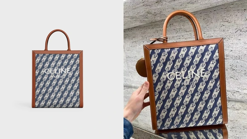 CELINE Cabas 帆布印花小牛皮直式手提斜背包，NT59,000