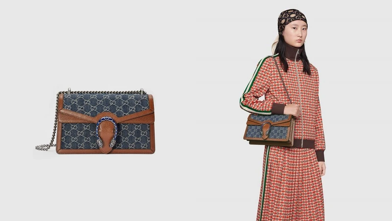 Gucci Dionysus緹花虎頭扣帆布肩背包，約NT68,500