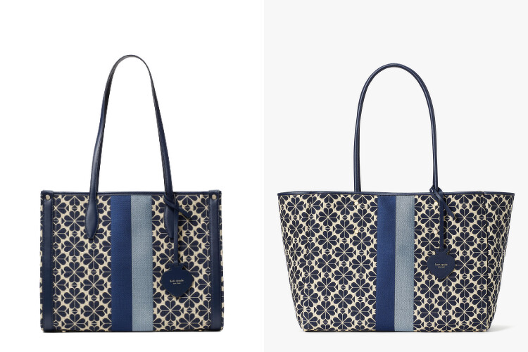 Kate Spade 桃心四葉花海軍藍托特包（中／大），售價NT$10,600／NT$13,700