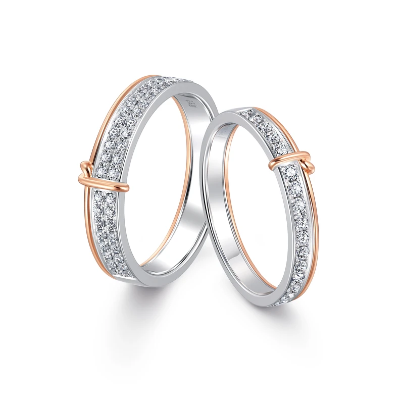 點睛品 PROMESSA 「同心結」18K白金玫瑰金雙色鑽石對戒