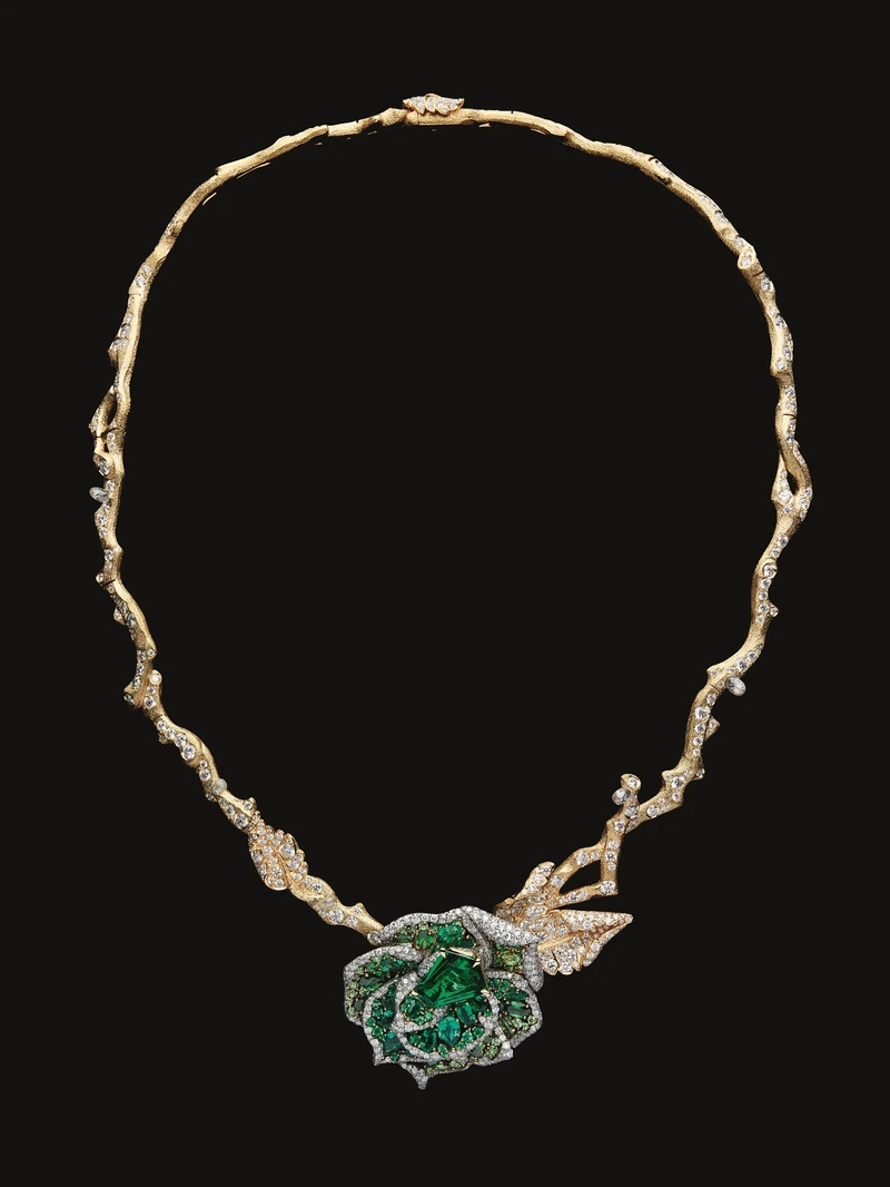 RoseDior 祖母綠鉑金鑽石項鍊