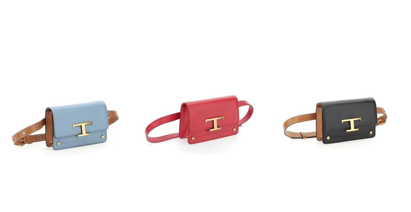 TOD’S T Timeless牛奶藍撞色腰包、紅色腰包、黑棕撞色腰包,各NT39,900 TOD’S T Timeless牛奶藍撞色腰包、紅色腰包、黑棕撞色腰包,各NT39,900