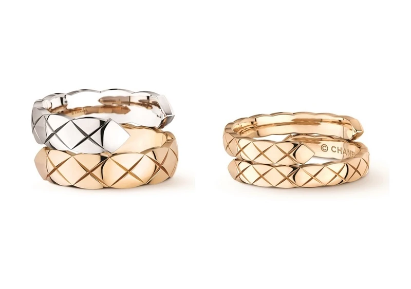 CHANEL COCO CRUSH 高級珠寶系列：左起TOI ET MOI戒指大型款18K白金與 BEIGE米色金、TOI ET MOI戒指小型款18K BEIGE米色金