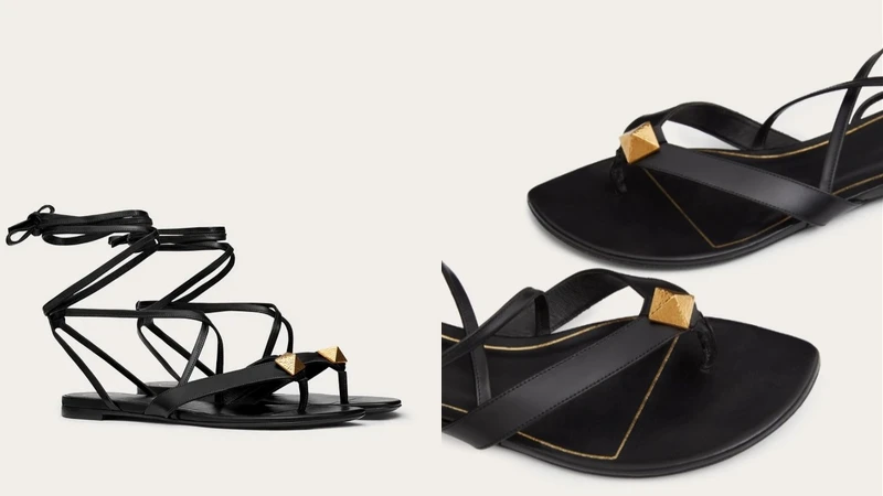 Valentino 羅馬鉚釘平底拖鞋涼鞋，約NT26,200