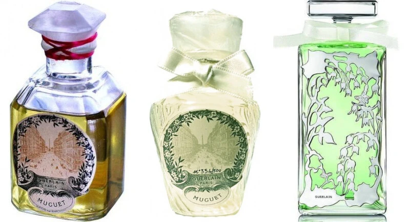 三位嬌蘭調香師各自詮釋出的鈴蘭香水(左起)1908年、1998年、2016年。