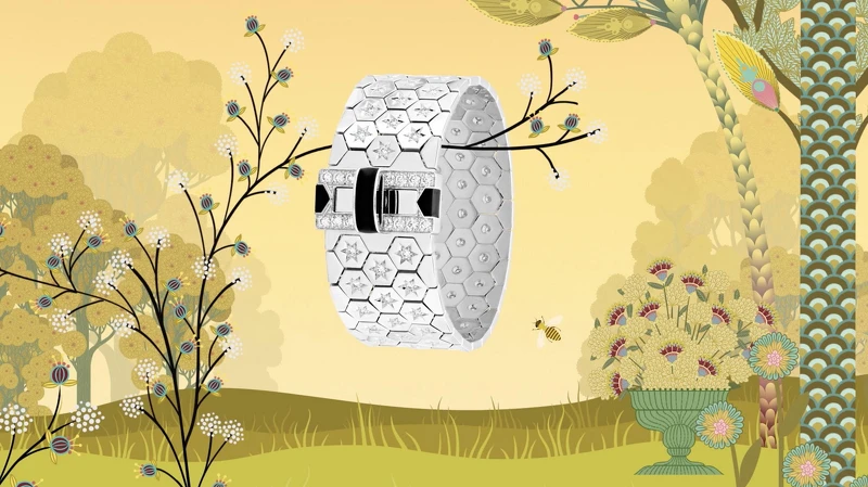 Ludo手鐲,白K金、縞瑪瑙、鑽石,插畫由法國藝術家Charlotte Gastaut為Van Cleef & Arpels梵克雅寶特別創作 Ludo手鐲,白K金、縞瑪瑙、鑽石,插畫由法國藝術家Charlotte Gastaut為Van Cleef & Arpels梵克雅寶特別創作