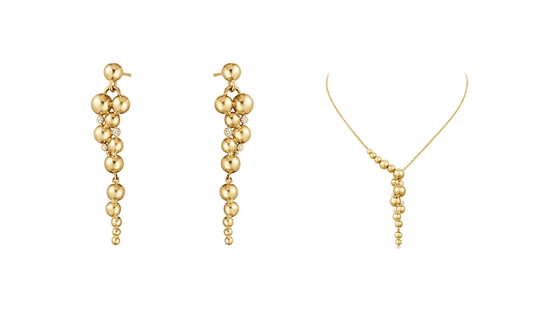 Moonlight Grapes月光葡萄系列耳環，18k黃金，鑽石， NT$100,000、 項鍊，18k黃金 ，鑽石， NT$125,000