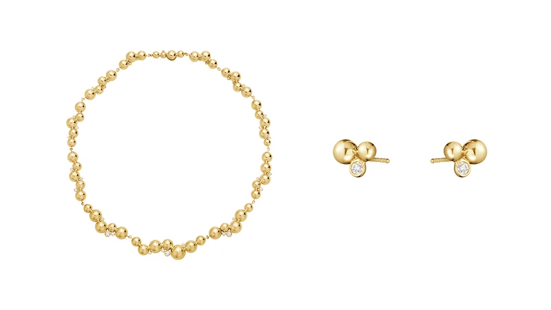 Moonlight Grapes月光葡萄系列項鍊，18K黃金， 白鑽，NT$ 420,000、耳環，18K黃金,，鑽石，NT$ 34,000