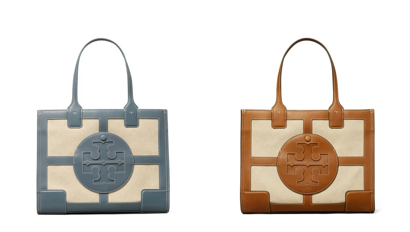 Tory Burch皮革拼拼接帆布Ella托特包（藍／咖） ，售價NT$16,900