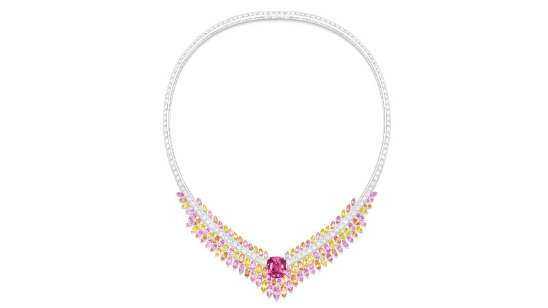 PIAGET Wings of Light系列粉紅藍寶石頂級珠寶晚霞彩色寶石項鍊