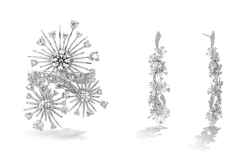 Aerial Dandelion白K金鑽石戒指、Aerial Dandelion白K金鑽石耳環