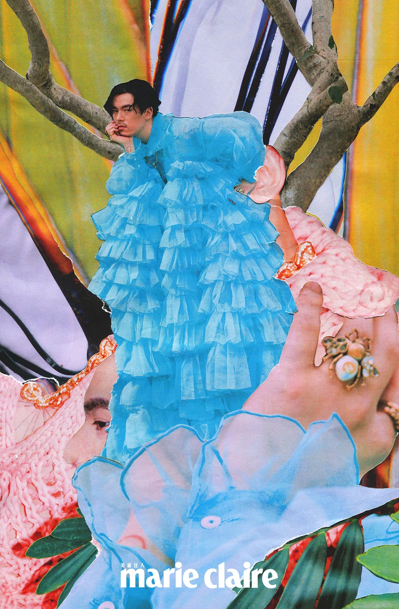 藍綠色千層紗禮服，SABRINA HSIEH。