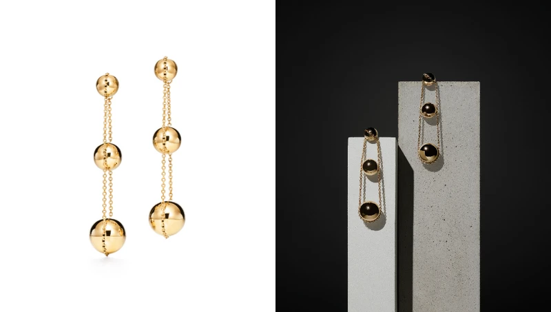 Tiffany HardWear 18K金三層垂墜式球形耳環