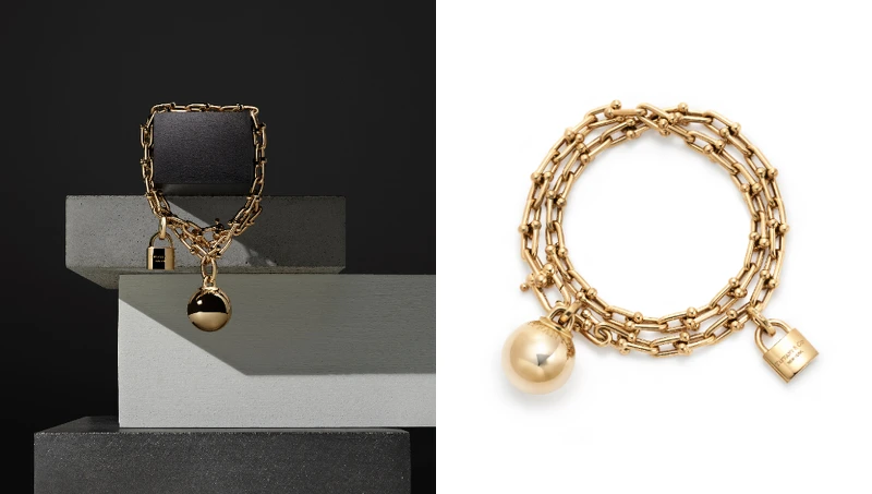 Tiffany HardWear 18K金垂墜球形與鎖扣雙圈手鍊