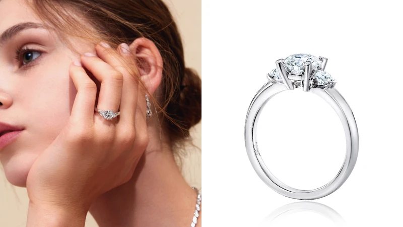 Aerial Regal白K金鑽石耳環、DLight鉑金3-Stone鑽石戒指主鑽約1ct。 Aerial Regal白K金鑽石耳環、DLight鉑金3-Stone鑽石戒指主鑽約1ct。