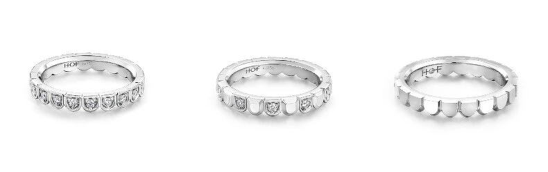 (由左至右) DLight白K金鑽石線戒(鑽石總重約0.36 ct)、DLight白K金鑽石對戒(鑽石總重約0.18 ct)、DLight白K金對戒。 (由左至右) DLight白K金鑽石線戒(鑽石總重約0.36 ct)、DLight白K金鑽石對戒(鑽石總重約0.18 ct)、DLight白K金對戒。