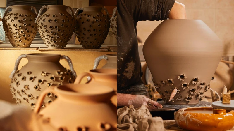 栗燒陶瓶每一個孔眼，都是由西班牙陶藝大師Antonio Pereira一筆一筆慢慢戳出的