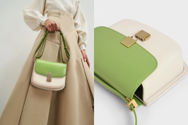 Charles & Keith條紋方扣肩背包，售價NT$2,190