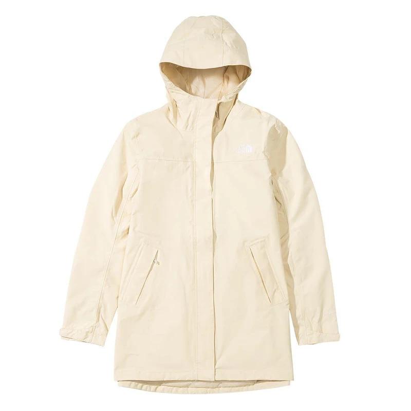 The North Face北面女款米白色防水透氣連帽衝鋒衣，售價7380元