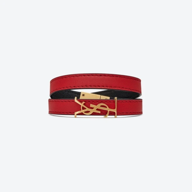 YSL標誌紅色小牛皮手環,NT11,550 YSL標誌紅色小牛皮手環,NT11,550