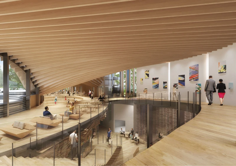 由隈研吾設計的勤美術館,預計於2023年開幕。場館空間示意。(圖片提供:隈研吾建築都市設計事務所)  由隈研吾設計的勤美術館,預計於2023年開幕。場館空間示意。(圖片提供:隈研吾建築都市設計事務所)