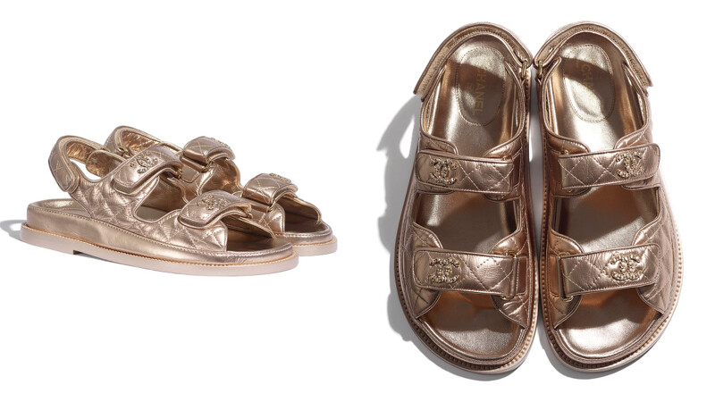 Chanel 老爹涼鞋，淡古銅配色以小羊皮製作，售價NT$45,600