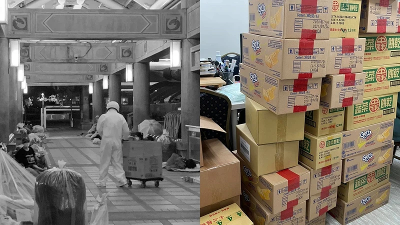 湧入的愛心物資及深夜發放物資給街友的社工。圖片來源/芒草心慈善協會社工 湧入的愛心物資及深夜發放物資給街友的社工。圖片來源/芒草心慈善協會社工