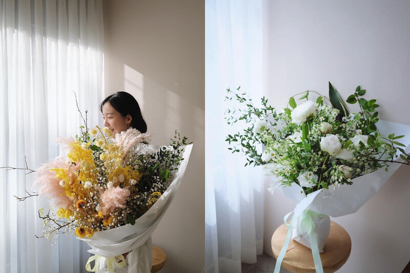 miki 的花束配色清新。