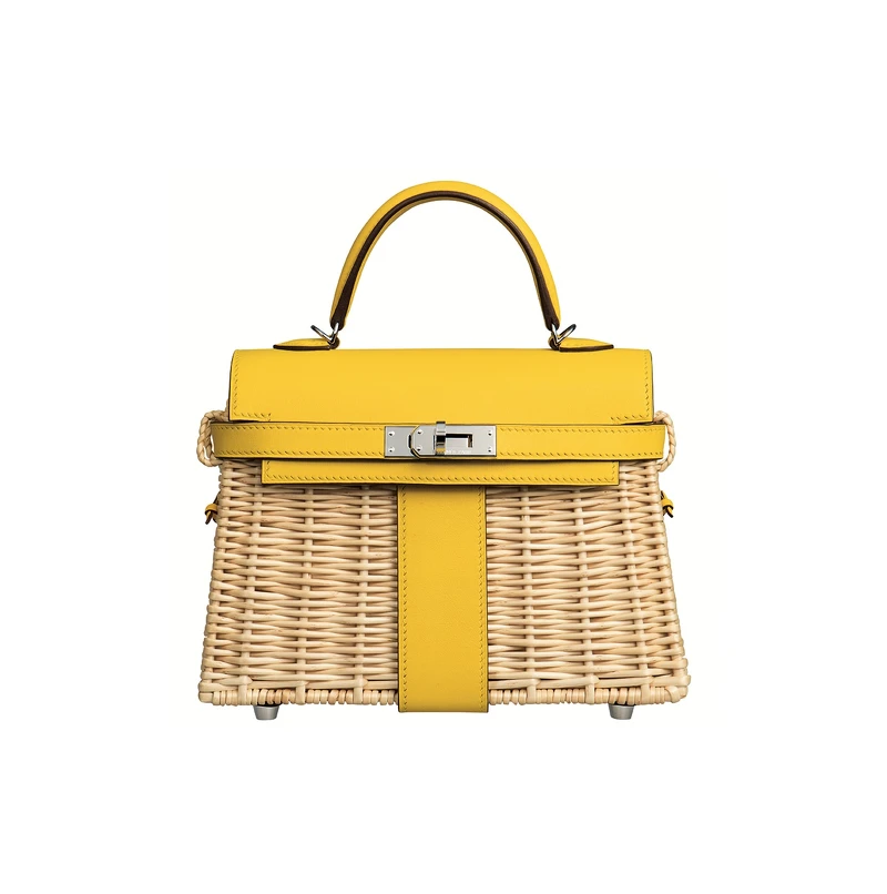 Kelly Mini Picnic系列柳條編織與Swift小牛皮拼接野餐包，NT449,600