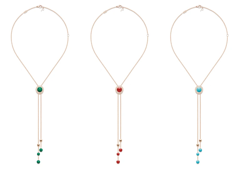 PIAGET Possession 18K玫瑰金孔雀石鑲鑽流蘇墜鍊、8K玫瑰金紅玉髓鑲鑽流蘇墜鍊、18K玫瑰金綠松石鑲鑽流蘇墜鍊。 PIAGET Possession 18K玫瑰金孔雀石鑲鑽流蘇墜鍊、8K玫瑰金紅玉髓鑲鑽流蘇墜鍊、18K玫瑰金綠松石鑲鑽流蘇墜鍊。