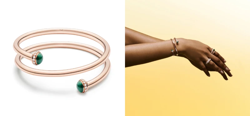 PIAGET Possession 18K玫瑰金孔雀石鑲鑽雙圈手環 PIAGET Possession 18K玫瑰金孔雀石鑲鑽雙圈手環