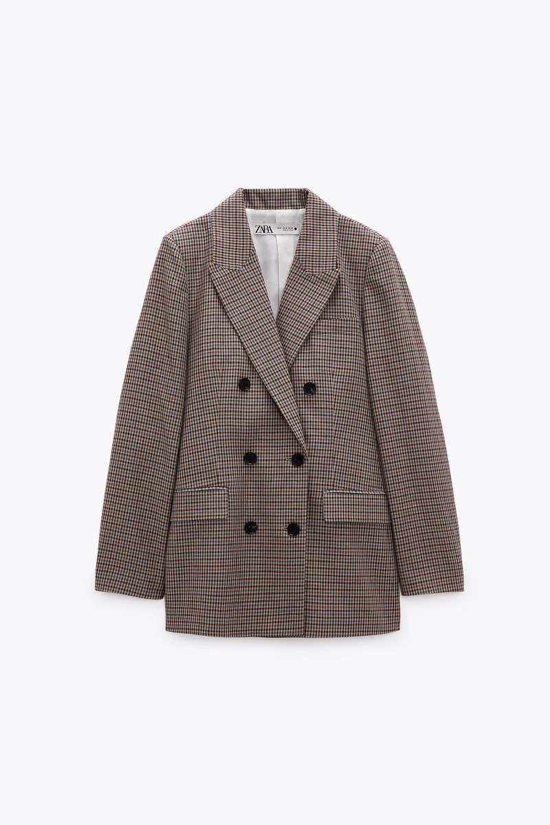 格紋亞麻混紡西裝外套，NT2,990>>>NT1,990