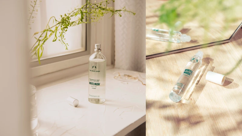 白麝香身體芳香菁露 $820/100ml ，白麝香絲柔滾珠氛香油 $780/8.5ml 