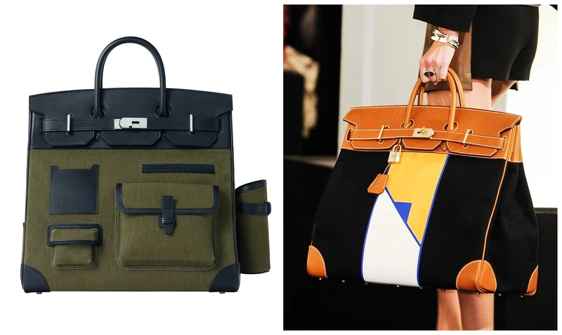 （左）以軍裝為靈感的 Haut à courroies 40 Cargo 提包；（右）2013年 Christophe Lemaire 擔任女裝創意總監時期設計的 Haut à courroies。