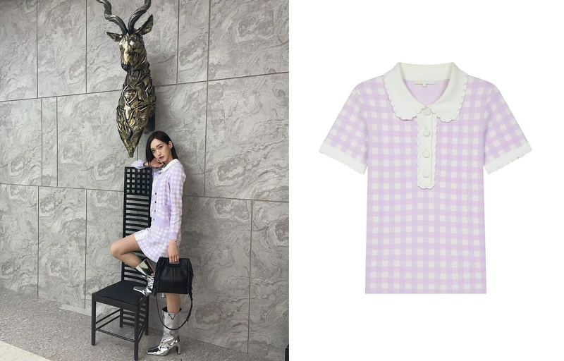 Maje薰衣草格紋針織上衣,NT$8,120 Maje薰衣草格紋針織上衣,NT$8,120