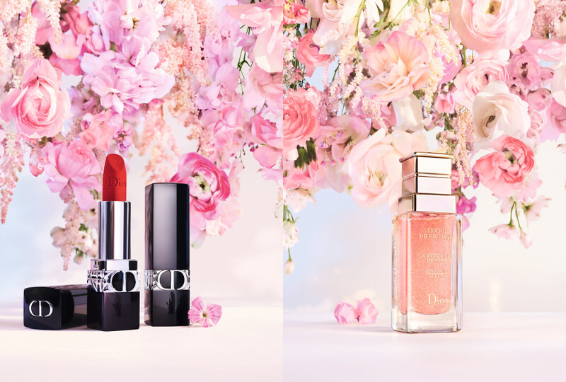 （左：迪奧藍星唇膏，右：迪奧精萃再生玫瑰微導精露）