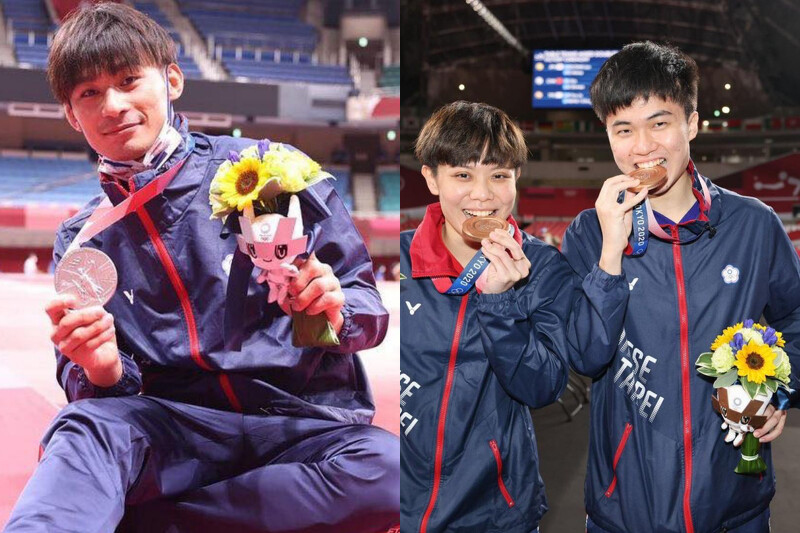 我國選手楊勇緯、鄭怡靜、林昀儒獲獎畫面。