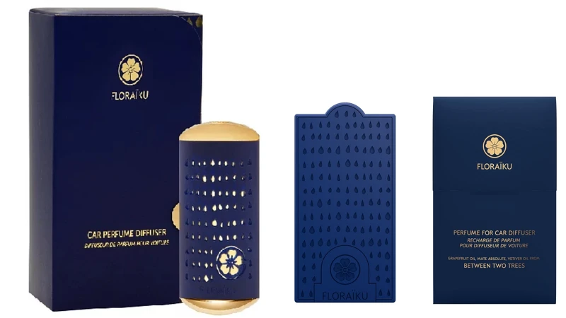 FLORAIKU車用擴香器，NT1,900。車用擴香補充包(共三款)，NT1,200