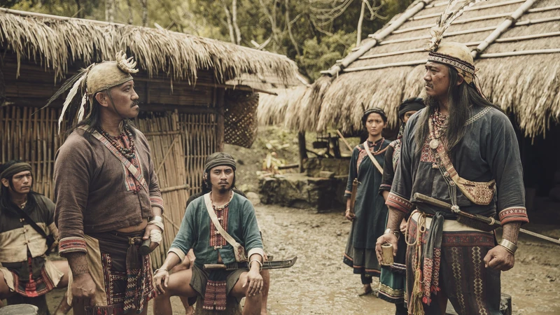 《斯卡羅》雷斌・金碌兒(左)飾演二股頭伊沙,與查馬克.法拉屋樂所飾演的大股頭卓杞篤經常為部落利益對峙 《斯卡羅》雷斌・金碌兒(左)飾演二股頭伊沙,與查馬克.法拉屋樂所飾演的大股頭卓杞篤經常為部落利益對峙