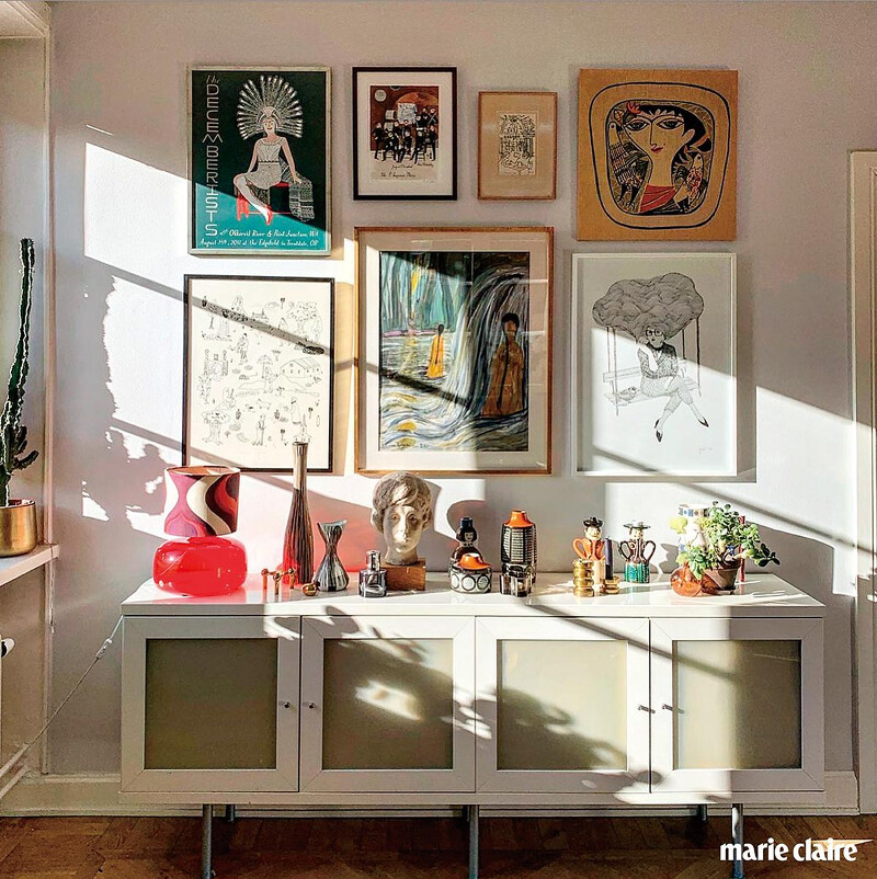 牆上掛著 Carson Ellis、Jennie Ekström、Mari Simmulson、Waldemar Sjölander 等喜愛的插畫家作品。