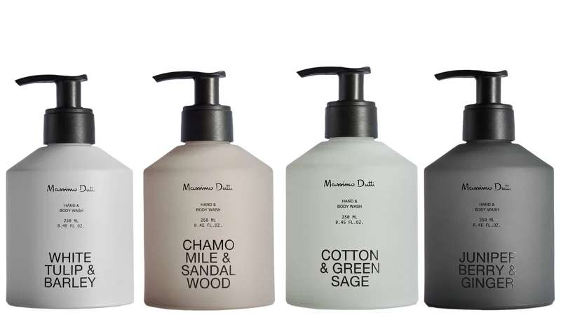 半透明玻璃包裝的Massimo Dutti手部身體清潔乳,250ml,NT790。另有補充包500ml,NT590 半透明玻璃包裝的Massimo Dutti手部身體清潔乳,250ml,NT790。另有補充包500ml,NT590