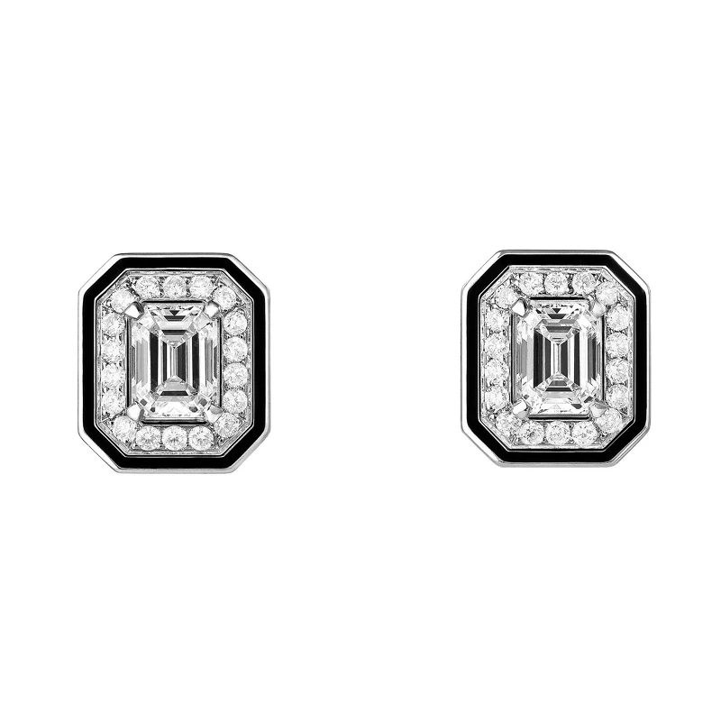 Liseré系列耳環 白金750材質、黑漆飾邊 鑲嵌2顆祖母綠切割鑽石主石(約0.60克拉) 36顆鑽石(約0.43克拉) 台幣參考價格351,000