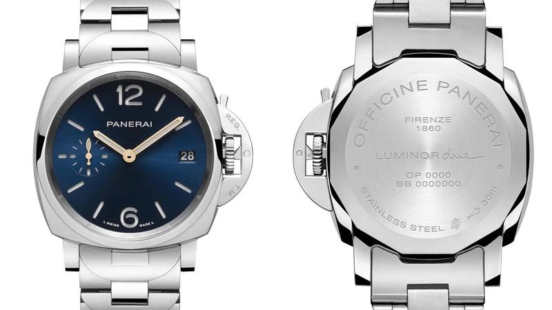 錶殼: 拋光精鋼錶殼,直徑 38 毫米; 拋光精鋼錶圈; 錶冠護橋裝置由拋光精鋼製成; 磨砂精鋼錶背。由剛玉製成的藍寶石水晶玻璃錶鏡。 錶盤: 藍色太陽放射紋錶盤,三明治式結構,夜光阿拉伯數位及小時標示; 3 點鐘位置設日期顯示; 9 點鐘位置設小秒盤。 錶殼: 拋光精鋼錶殼,直徑 38 毫米; 拋光精鋼錶圈; 錶冠護橋裝置由拋光精鋼製成; 磨砂精鋼錶背。由剛玉製成的藍寶石水晶玻璃錶鏡。 錶盤: 藍色太陽放射紋錶盤,三明治式結構,夜光阿拉伯數位及小時標示; 3 點鐘位置設日期顯示; 9 點鐘位置設小秒盤。