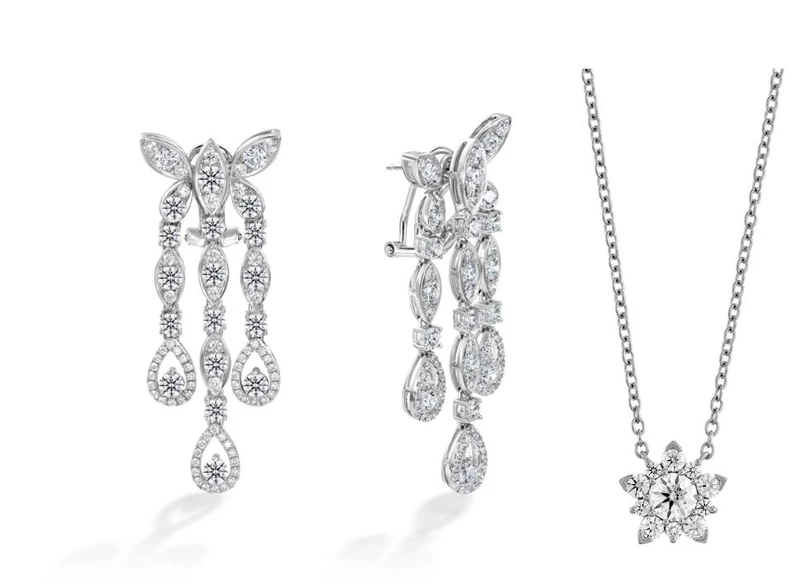 Aerial Butterly白K金鑽石耳環、Aerial Cluster白K金鑽石項鍊。